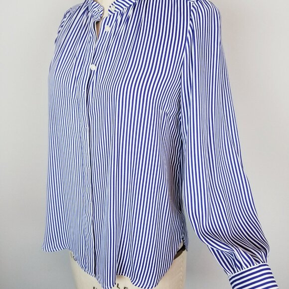 Loft Navy Blue & White Stripe L/Sleeve Button Front Blouse * Ladies Small Petite - Picture 3 of 7